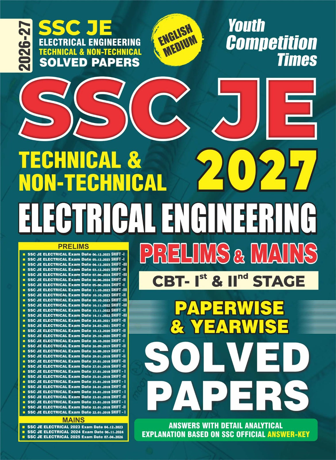 Youth SSC JE 2026 2027 Electrical Engineering Technical and Non Technical Prelims and Mains CBT 1 and 2 Stage Solved Papers English Medium
