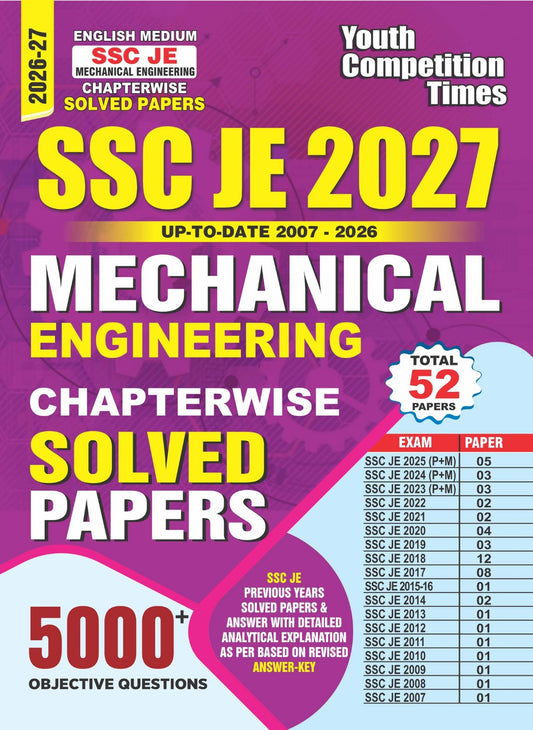 Youth SSC JE 2026 2027 Mechanical Engineering Total 52 Papers with 5000+ Objective Questions and Chapterwise Solved Papers English Medium