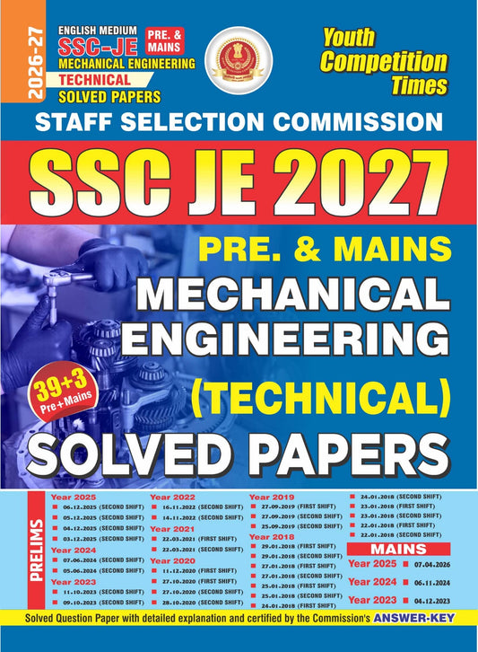 Youth SSC JE 2026 2027 Pre and Mains Mechanical Engineering Technical Solved Papers English Medium