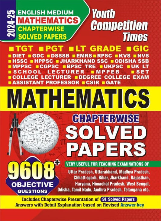 Youth TGT PGT LT Grade GIC 2025 Exam Mathematics Chapterwise Solved Papers 9608+ Objective Questions Book English Medium