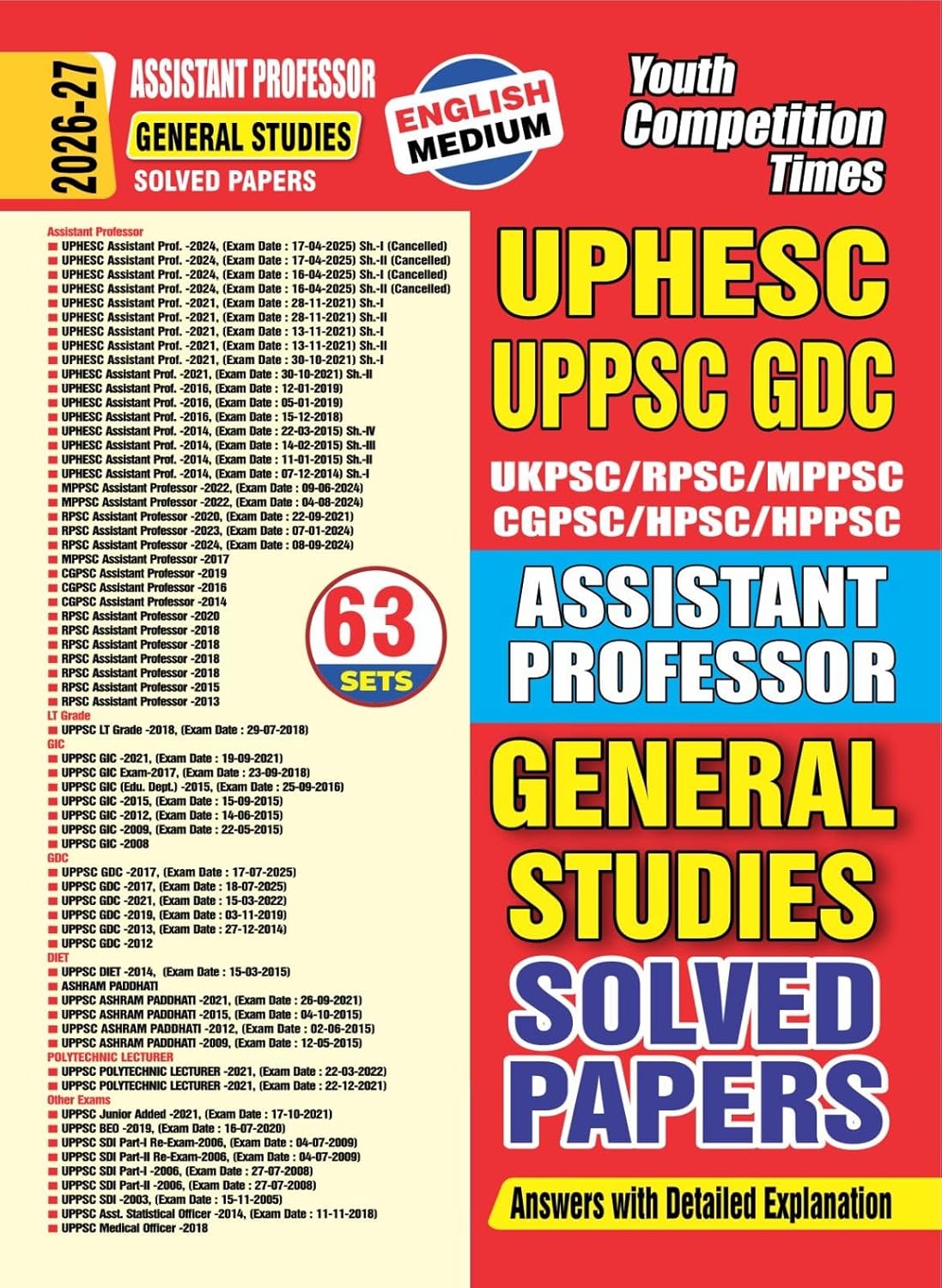 Youth UPHESC UPPSC GDC Assistant Professor 2026 2027 Exam General Studies Solved Papers 63 Sets English Medium
