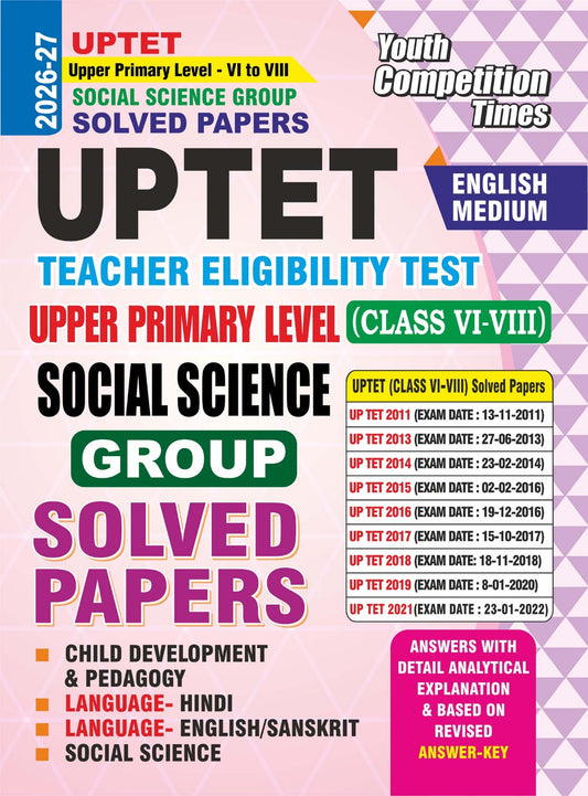 Youth UPTET 2026 2027 Upper Primary Level Class 6 to 8 Social Science Group Child Development and Pedagogy Solved Papers English Medium
