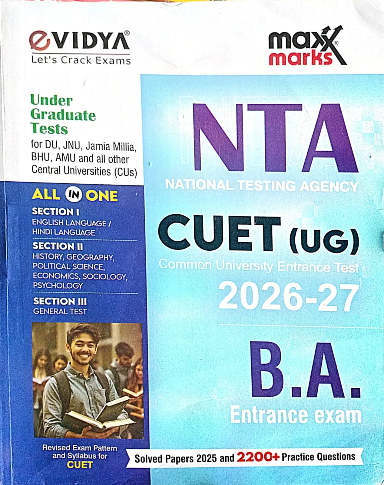 eVidya NTA CUET UG BA 2026 All In One Book for B.A. Section I II And III For 2026-2027 CUET Entrance Exam 2025 With Solved Papers 2025 And 2200+ Practice Questions English Medium