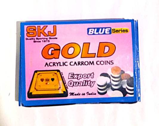 SKJ Gold Acrylic Carrom Coins 3mm 19 Pcs. THIN Export Quality With Brite Shine Carrom Powder and Free 6 mm Striker